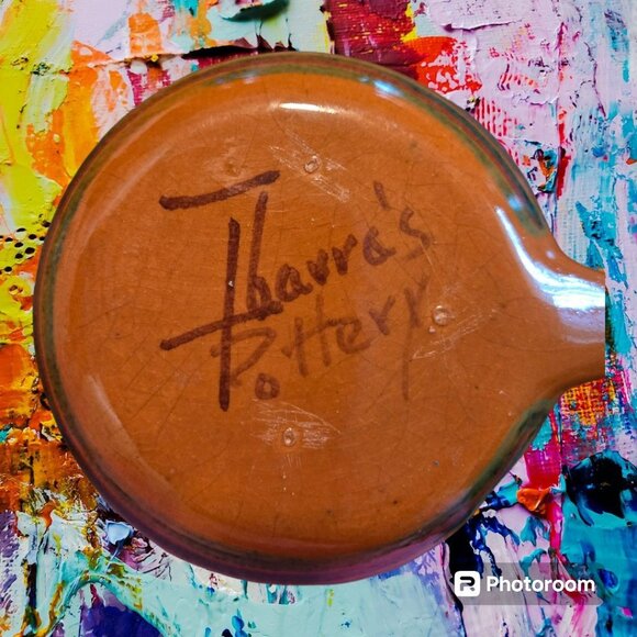 Art Pottery Mug Hand Made Painted Aztec Design Signed 18oz Preowned EUC - Picture 6 of 6